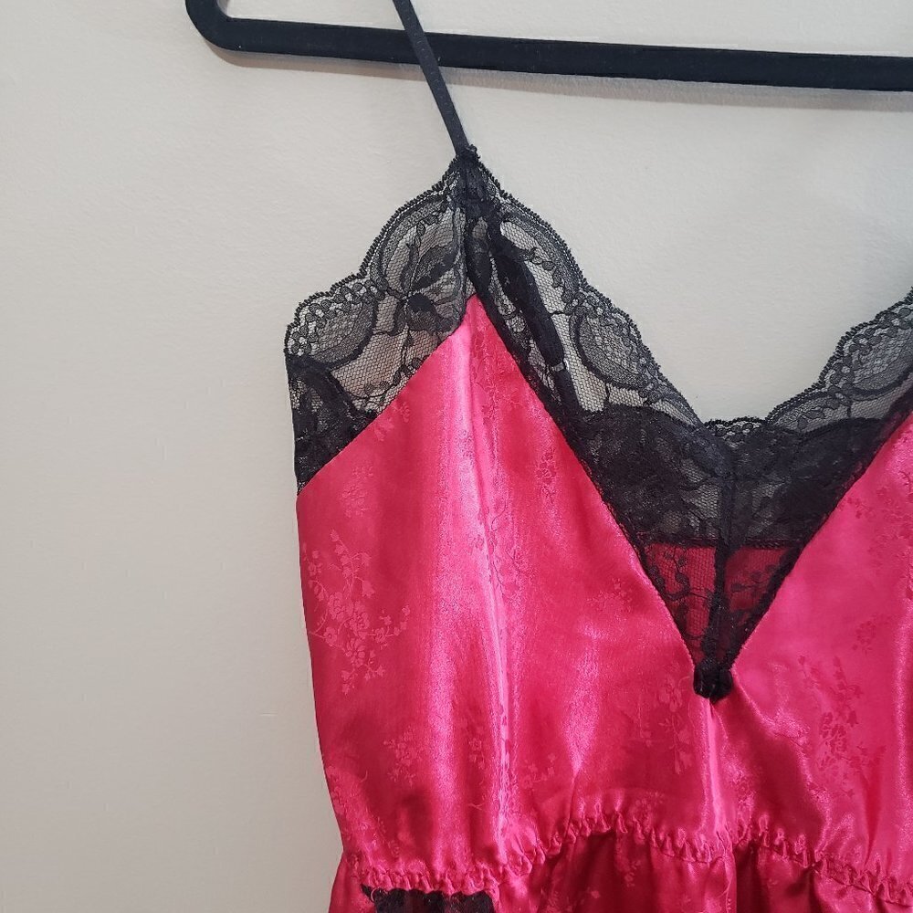Vintage Satin & Lace Teddy Sz S Red Black - Picture 4 of 6